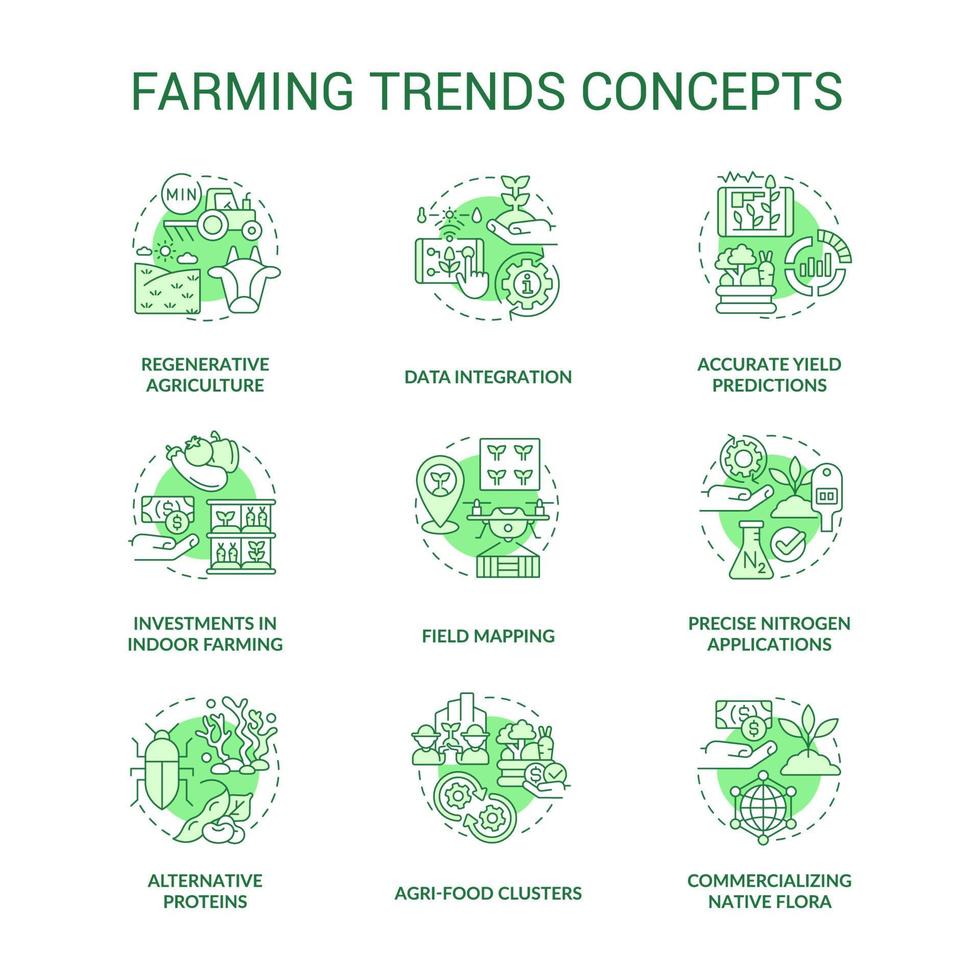 agricoltura tendenze concetto verde icone impostate vettore