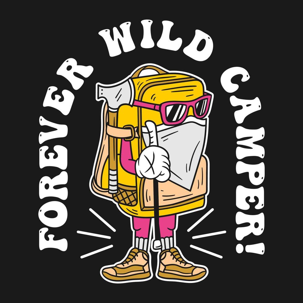 illustrazione di camper per sempre selvaggia, design di t-shirt cool vettore