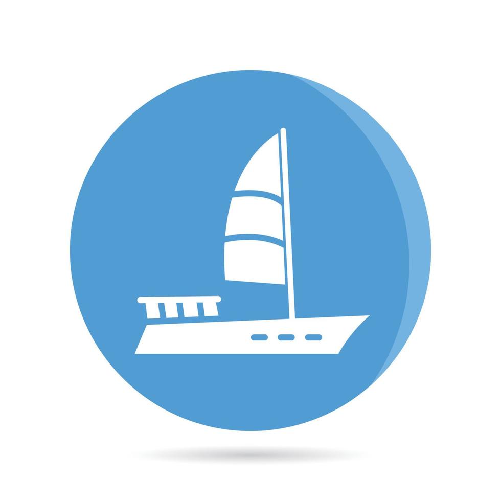 icona della barca a vela nel pulsante blu roud vettore