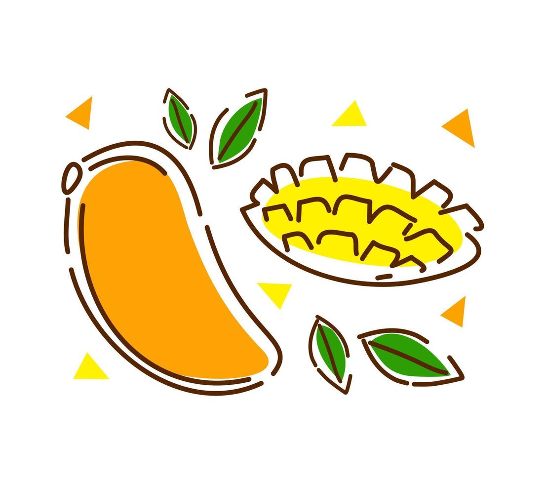 mango succoso con foglie su sfondo bianco. illustrazione vettoriale astratta.