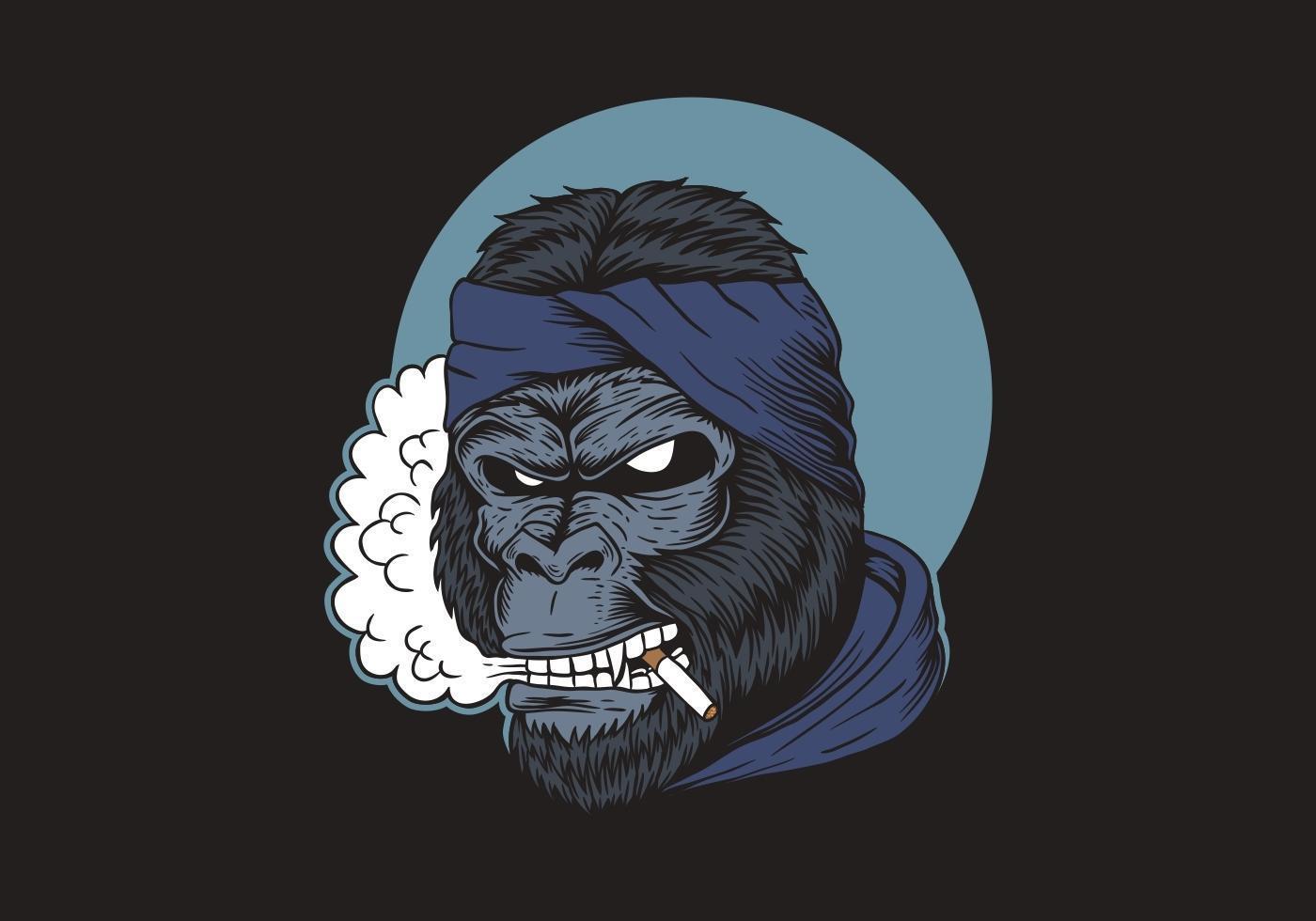 gorilla fumare mostrando i denti vettore