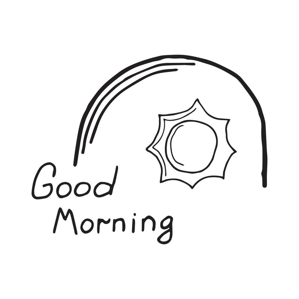 sole e iscrizione buongiorno doodle vettore