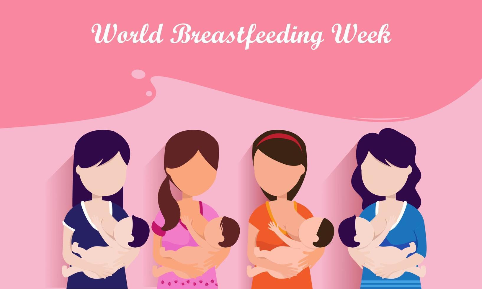 settimana mondiale dell'allattamento al seno, 1-7 agosto. banner, clip art per la festa della mamma. il bambino beve il latte dal seno femminile. vettore