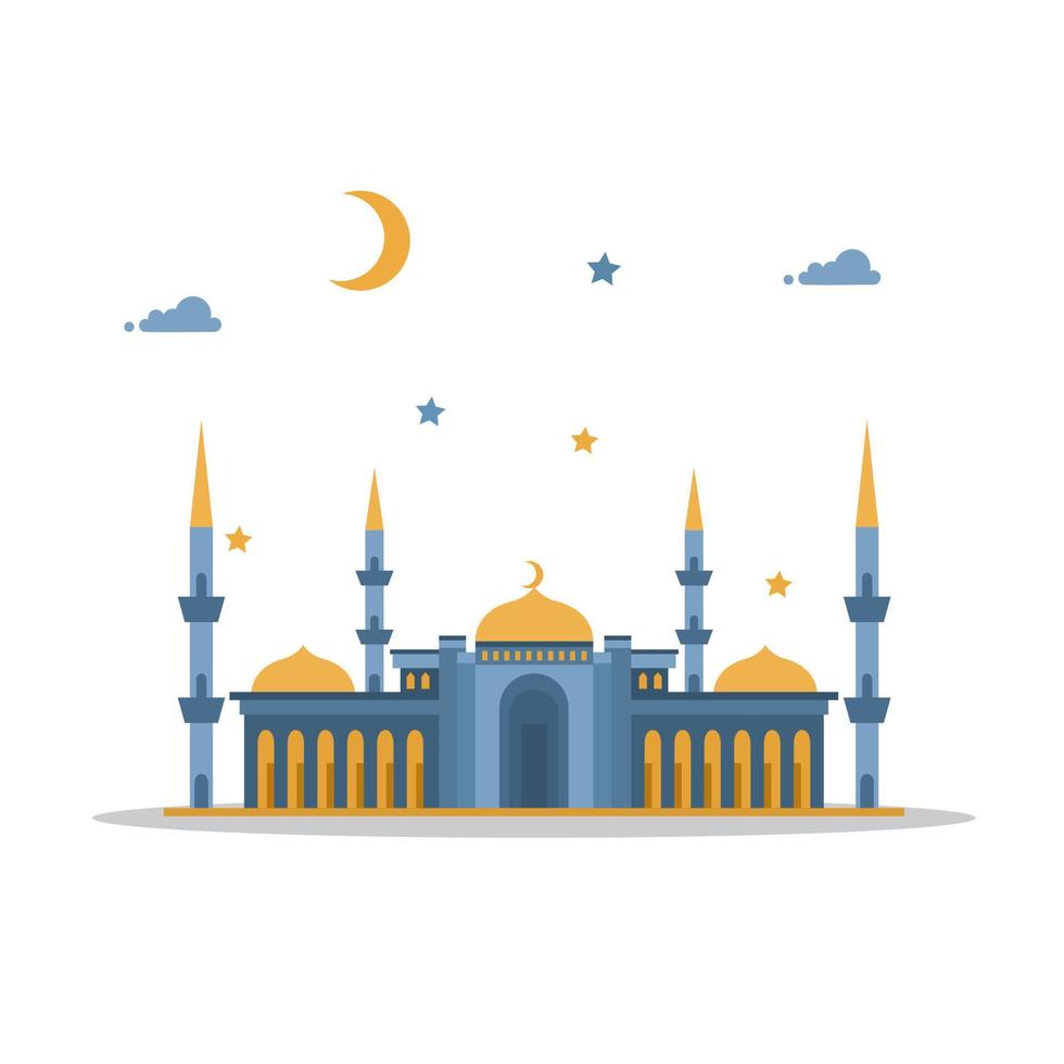 ramadan moschea blu giallo moderno design piatto premium vettore