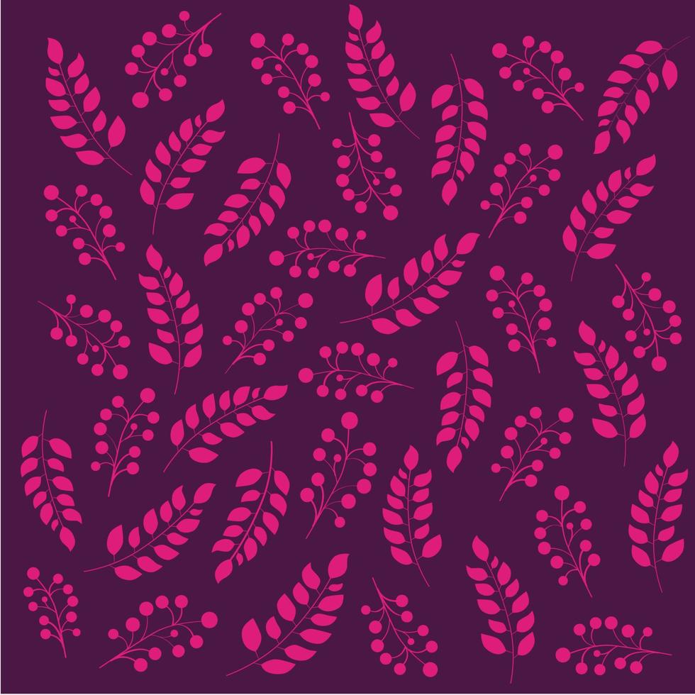 motivo floreale con ramoscelli e foglie, bacche e fiori in rosa su sfondo viola scuro. ornamento primaverile. per stampe, tessuti, poster, carta da imballaggio. vettore