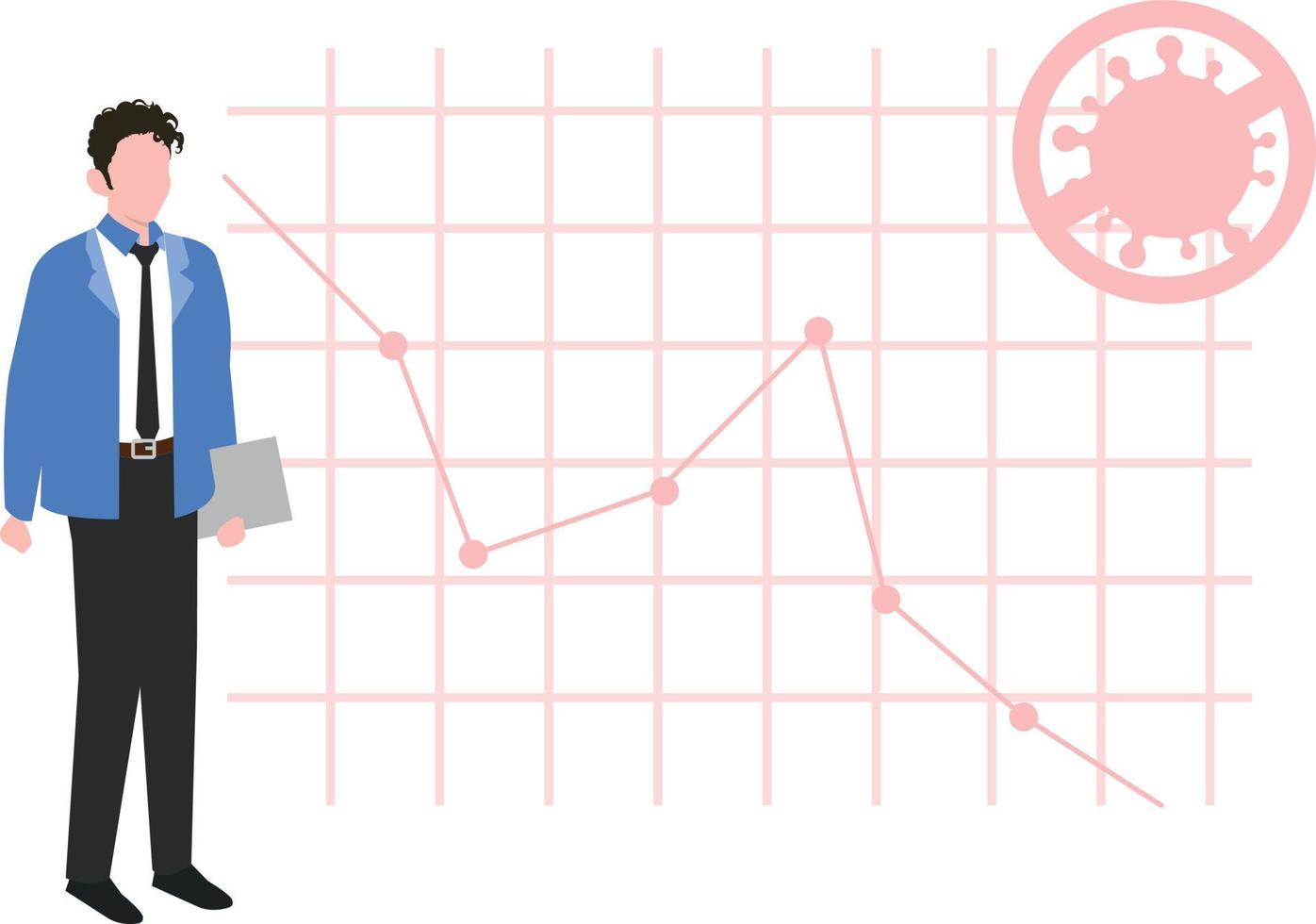 il ragazzo è in piedi vicino al grafico covid. vettore