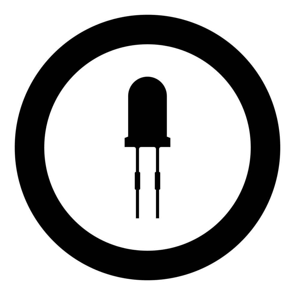 icona nera del diodo luminoso in cerchio vettore