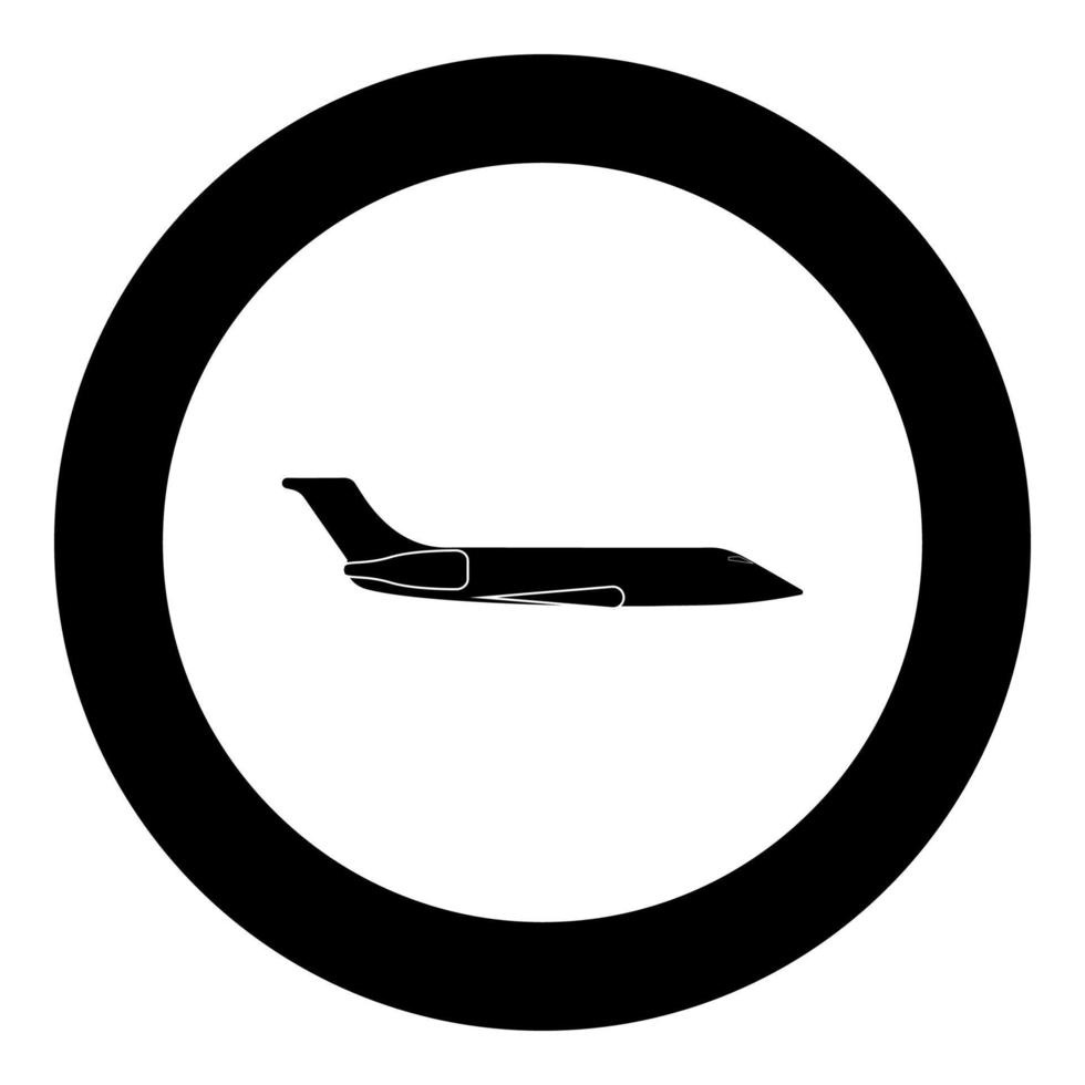 icona nera dell'aeroplano privato in cerchio vettore