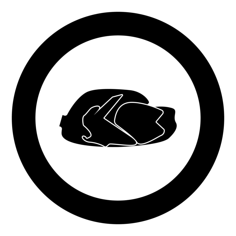 icona nera del piatto di pollo fritto nell'illustrazione del vettore del cerchio isolata .