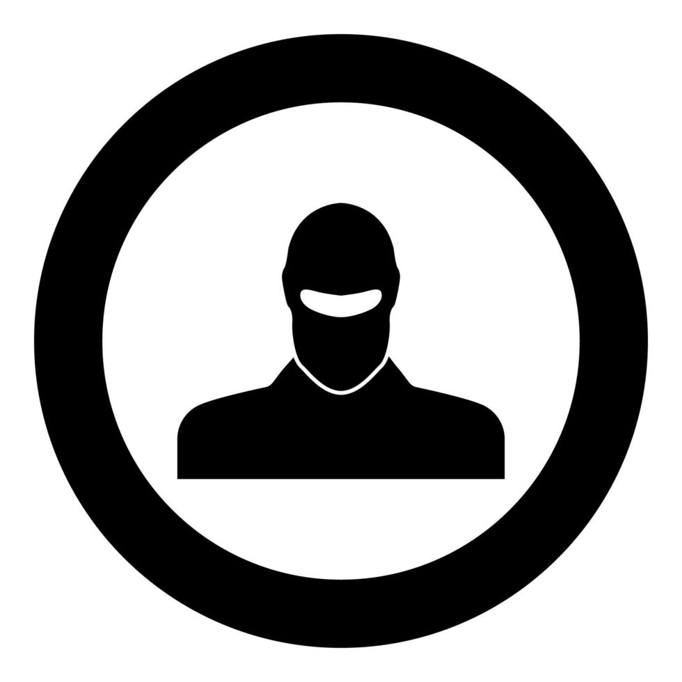 uomo in passamontagna o pasamontanas icona nera in cerchio vettore