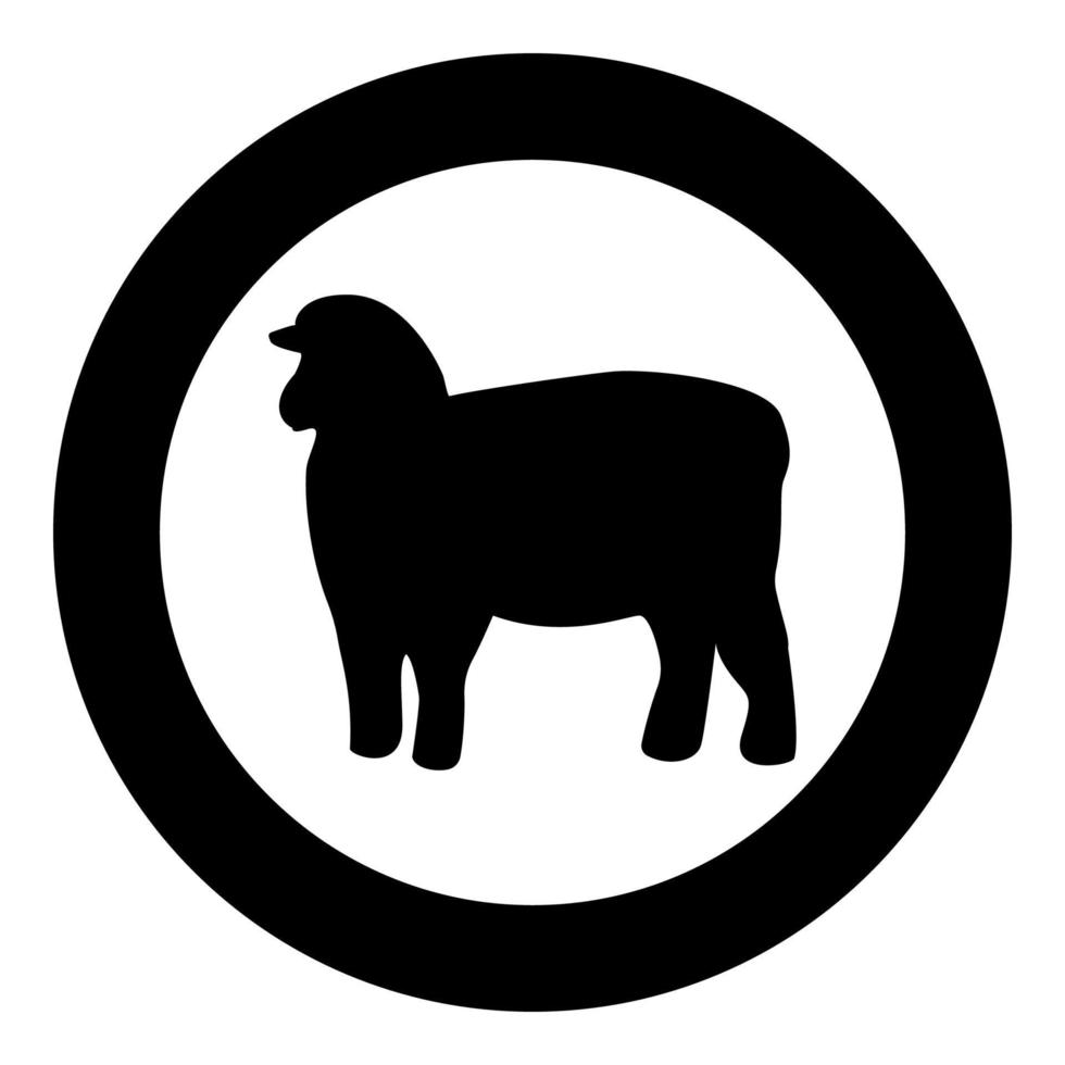 icona nera della siluetta delle pecore nell'illustrazione del vettore del cerchio isolata.