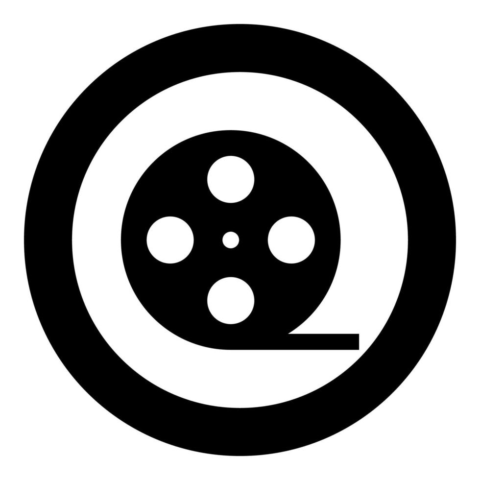 icona nera della striscia di pellicola nell'illustrazione del vettore del cerchio isolata .