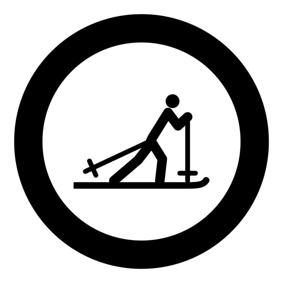 icona nera dello sciatore in cerchio vettore
