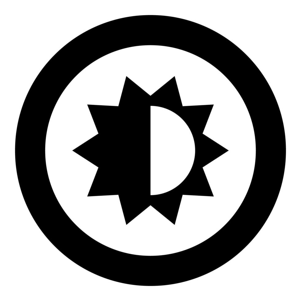 icona di impostazione della luminosità e del contrasto colore nero in cerchio vettore