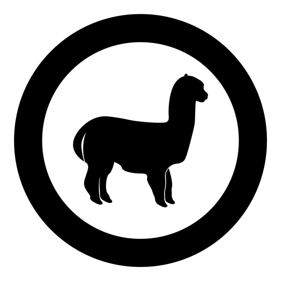 icona nera di alpaca in cerchio vettore