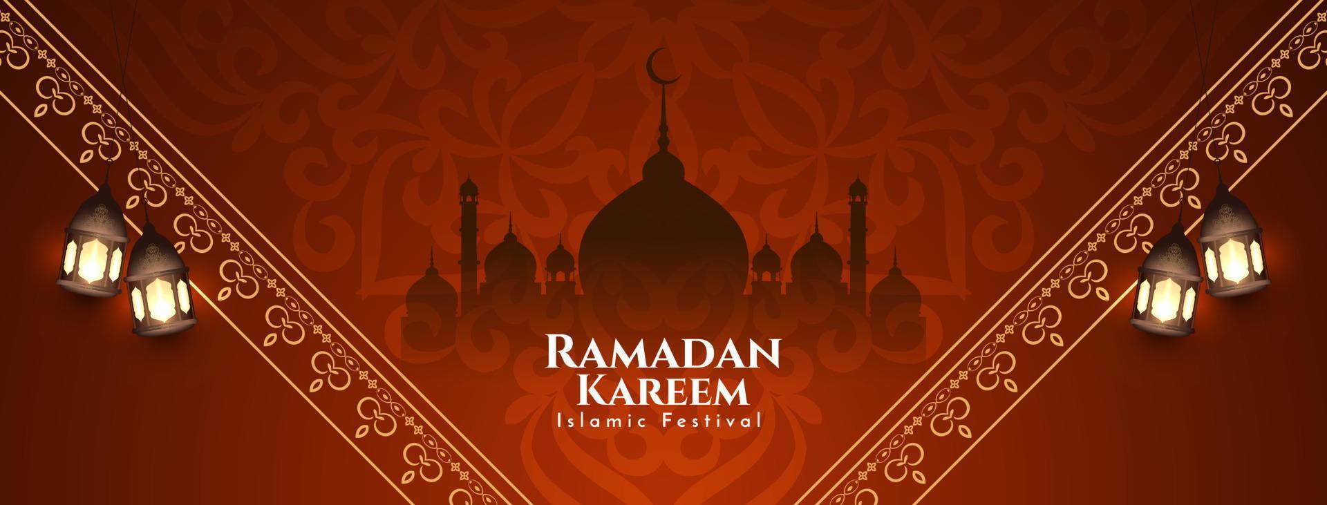 bandiera di saluto del festival islamico del ramadan kareem con la moschea vettore