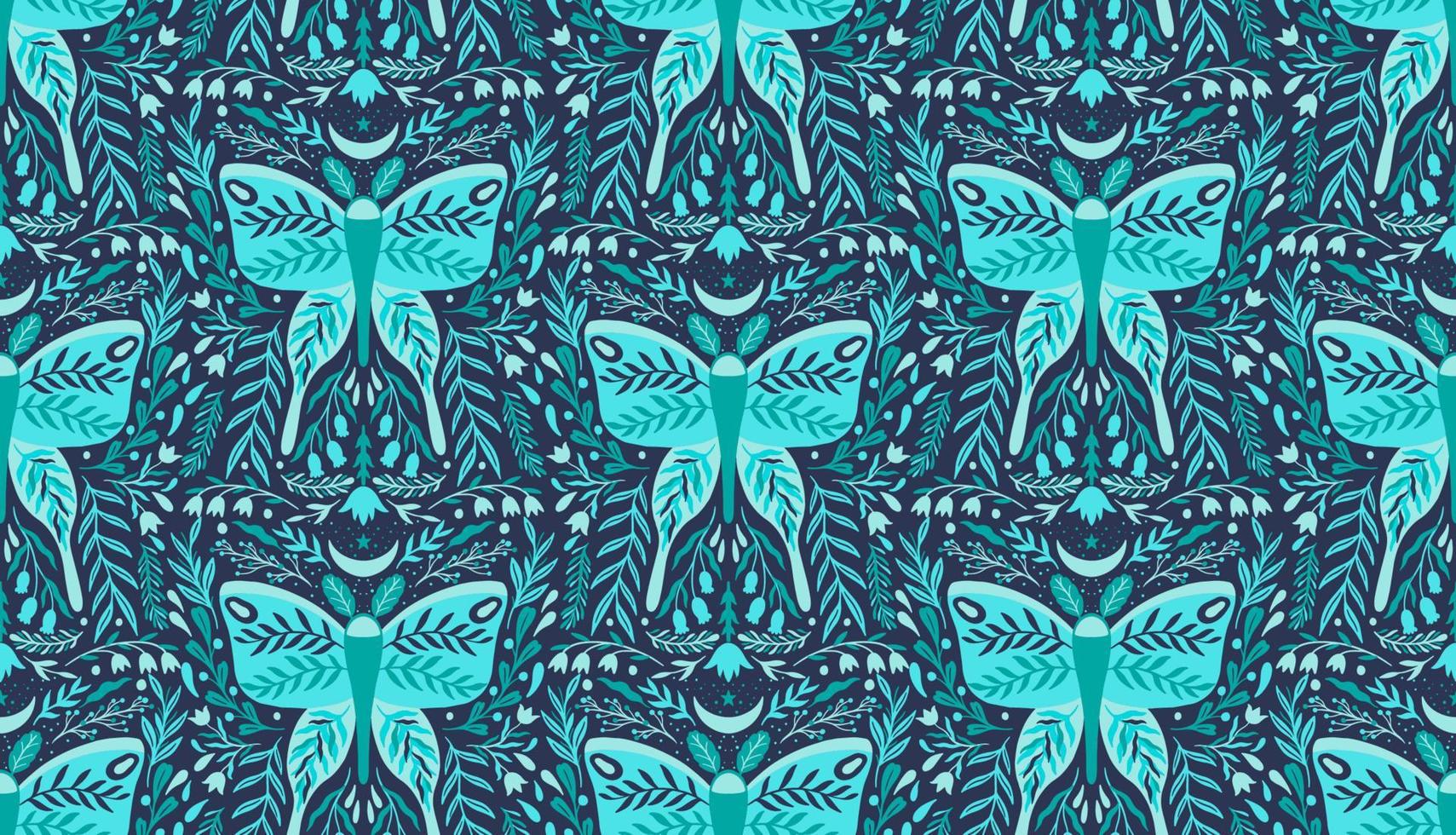 seamless pattern falena insetto specchio composizione. ramo ornamentale foglia natura. vettore