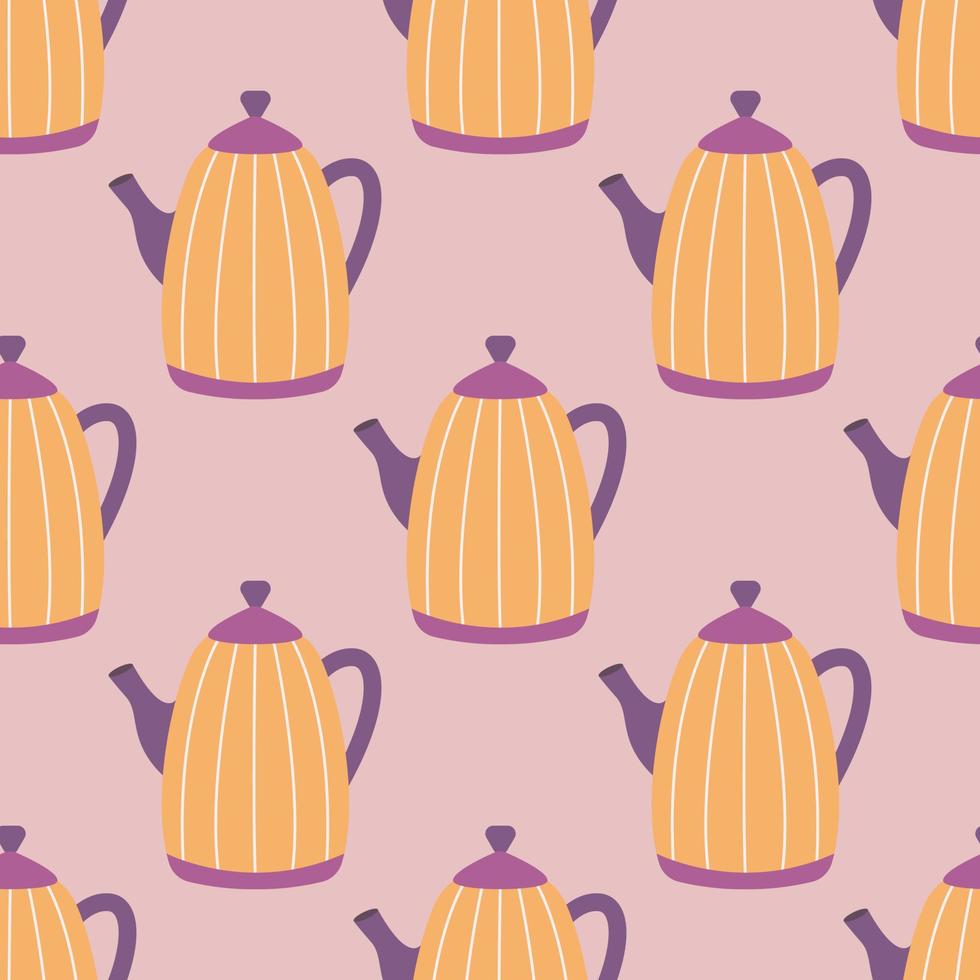 teiera arancione con strisce per tè o caffè, motivo vettoriale senza cuciture