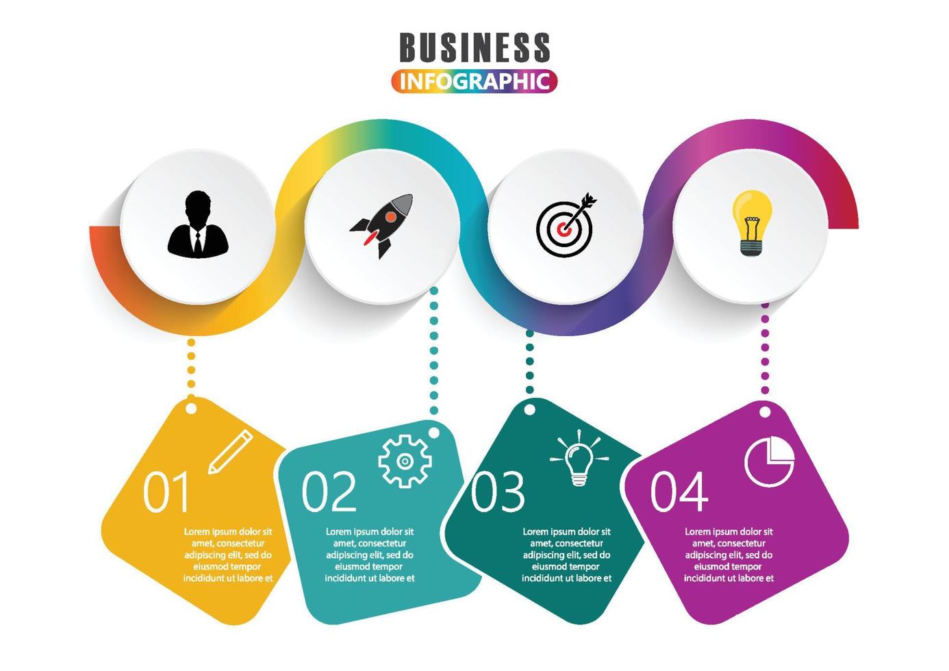 Le icone vettoriali e di marketing per la progettazione infografica possono essere utilizzate per il layout del flusso di lavoro, il diagramma, la relazione annuale, il web design. concetto di business con 4 opzioni, passaggi o processi.