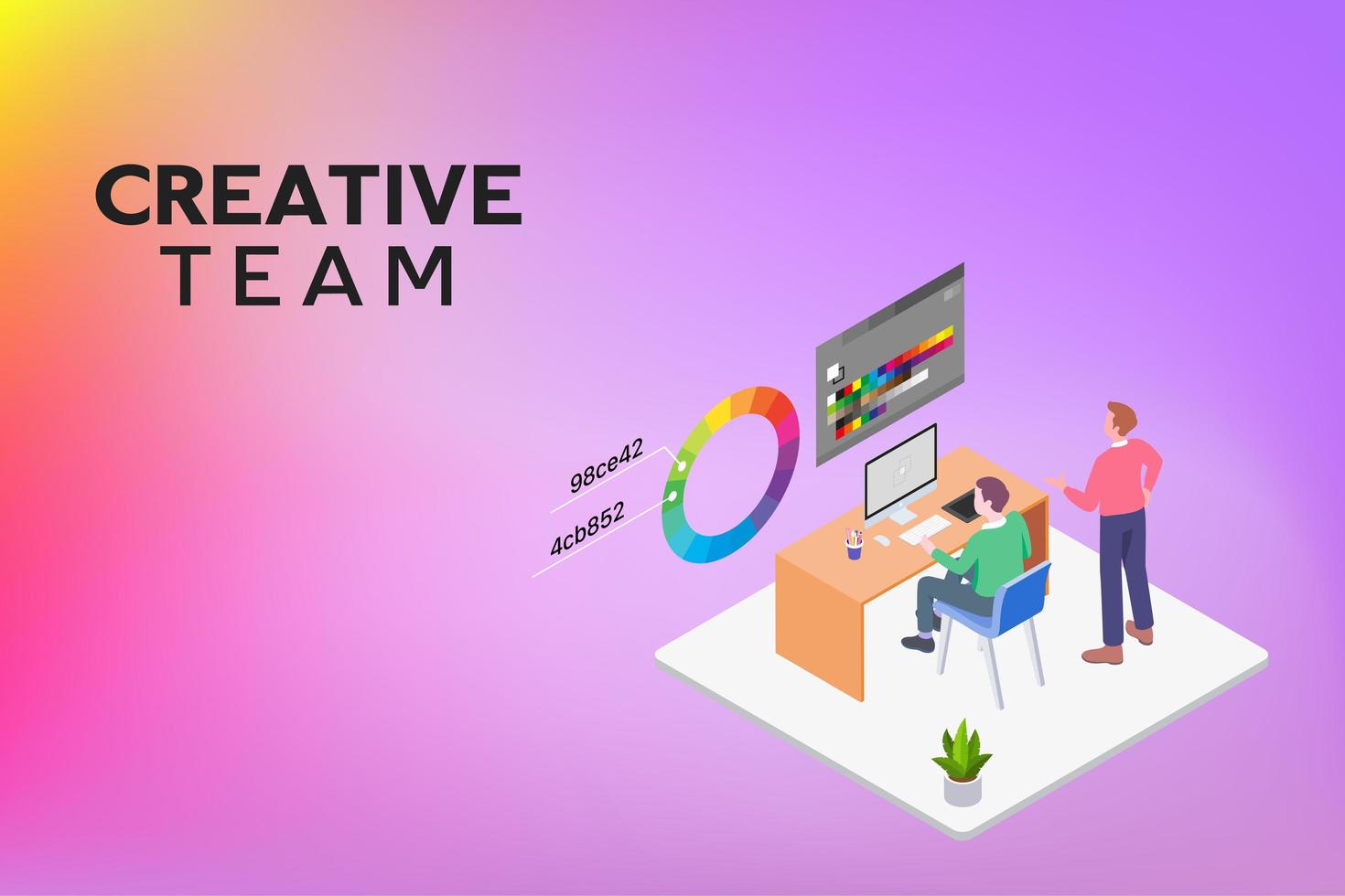 team creativo che utilizza un dispositivo informatico vettore