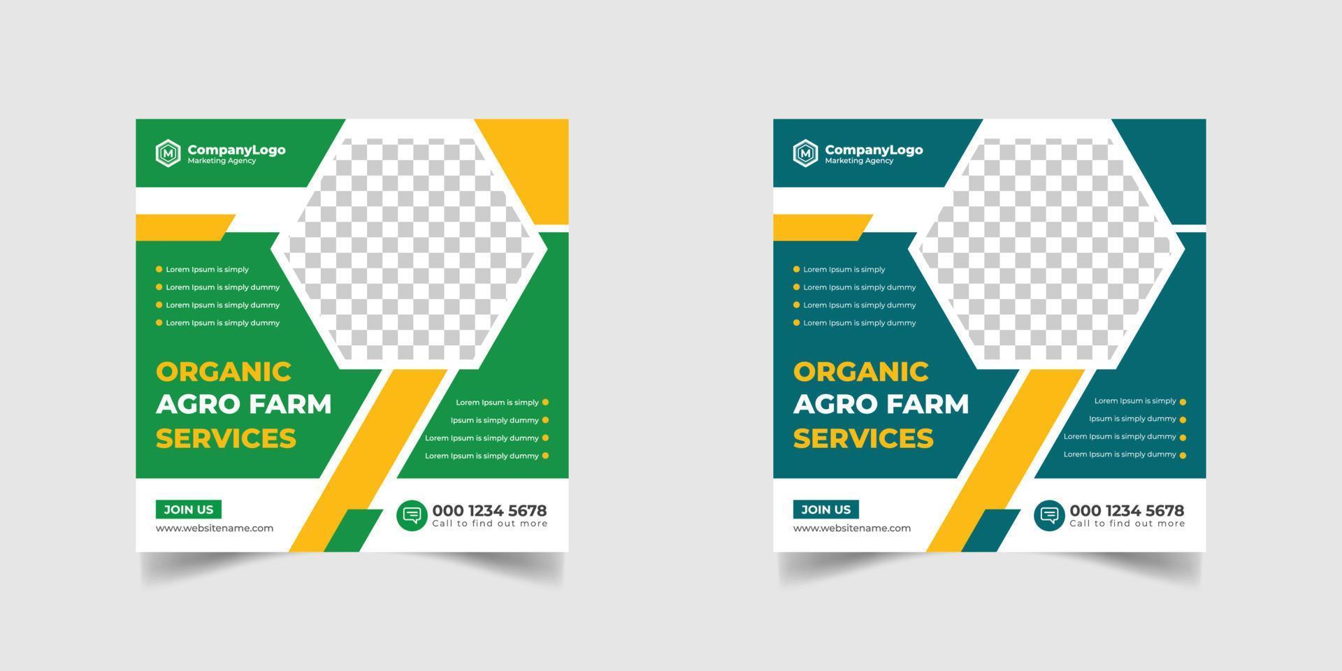 agricoltura servizi di agricoltura o tosaerba servizio di giardinaggio banner post sui social media e modello di copertina o agro farm, agricoltura, agricoltura, azienda agricola biologica vettore