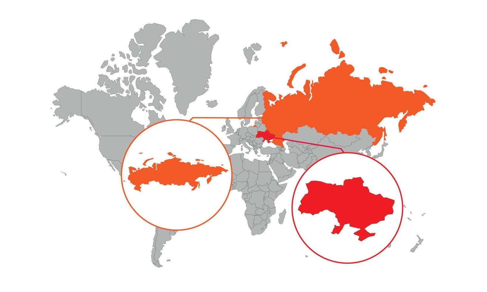 mappa ucraina e russia. mappa del mondo isolata. isolato su sfondo bianco. illustrazione vettoriale. vettore