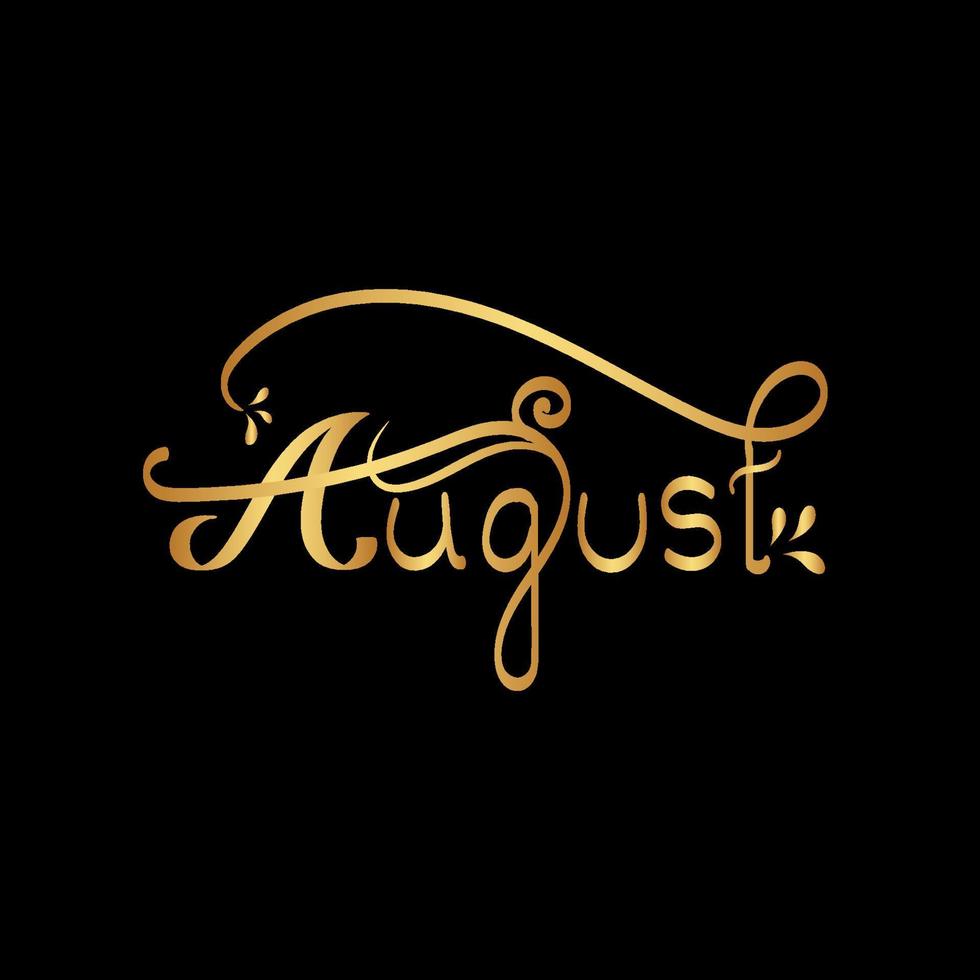 calligrafia di agosto scritte a mano design.stile di calligrafia floreale floreale, colore oro vintage, illustrazione vettoriale per il tuo design.