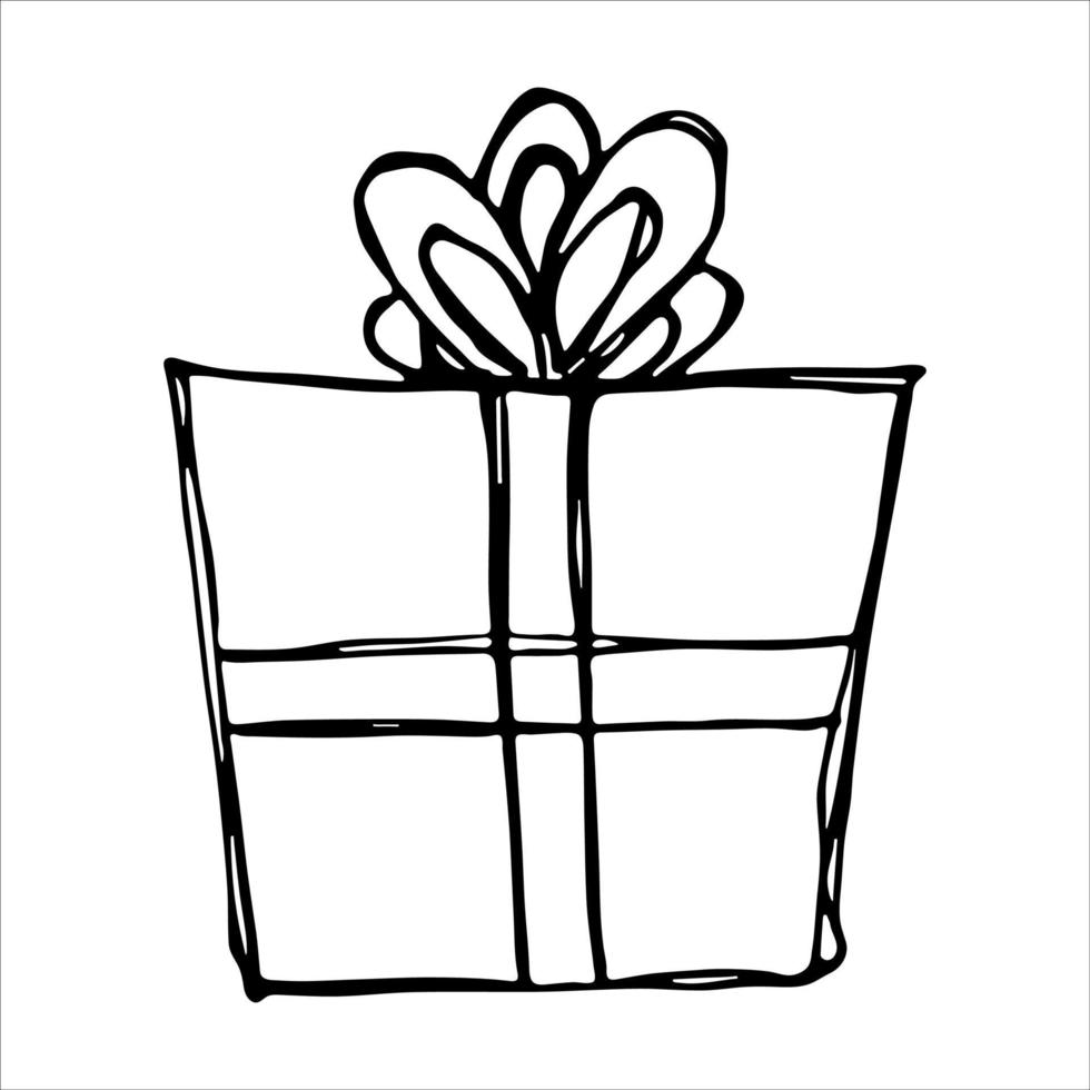 illustrazione regalo disegnata a mano isolata su uno sfondo bianco. clipart regalo di compleanno. scarabocchio delle vacanze. vettore