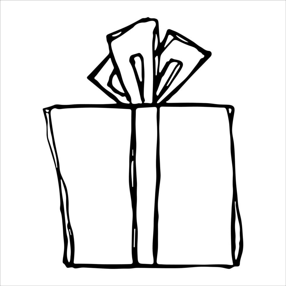 illustrazione regalo disegnata a mano isolata su uno sfondo bianco. clipart regalo di compleanno. scarabocchio delle vacanze. vettore