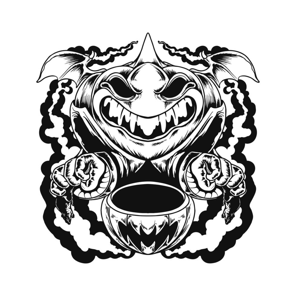 disegno della maglietta dell'illustrazione di vettore del mostro della zucca di halloween