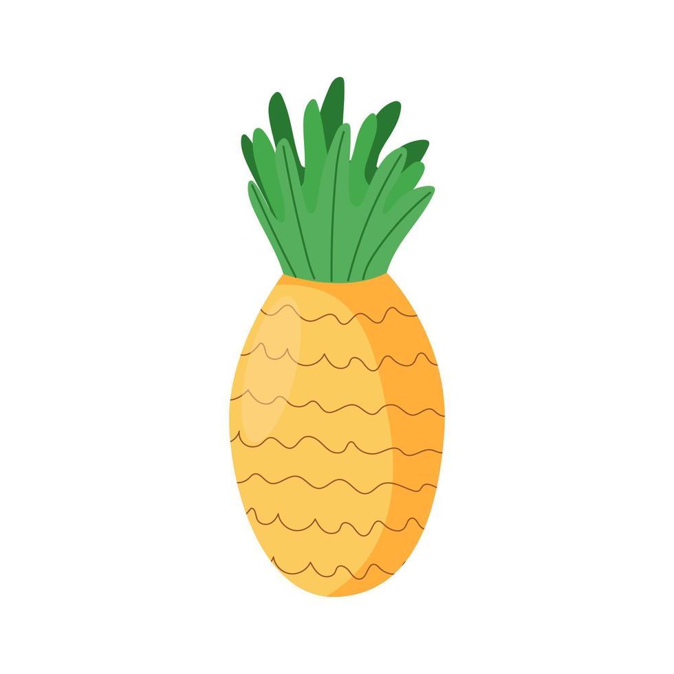 ananas isolato su sfondo bianco. elemento cartone animato per packaging design, cartoline, stampe per bambini, illustrazioni, adesivi. frutta esotica. illustrazione vettoriale, piatto vettore