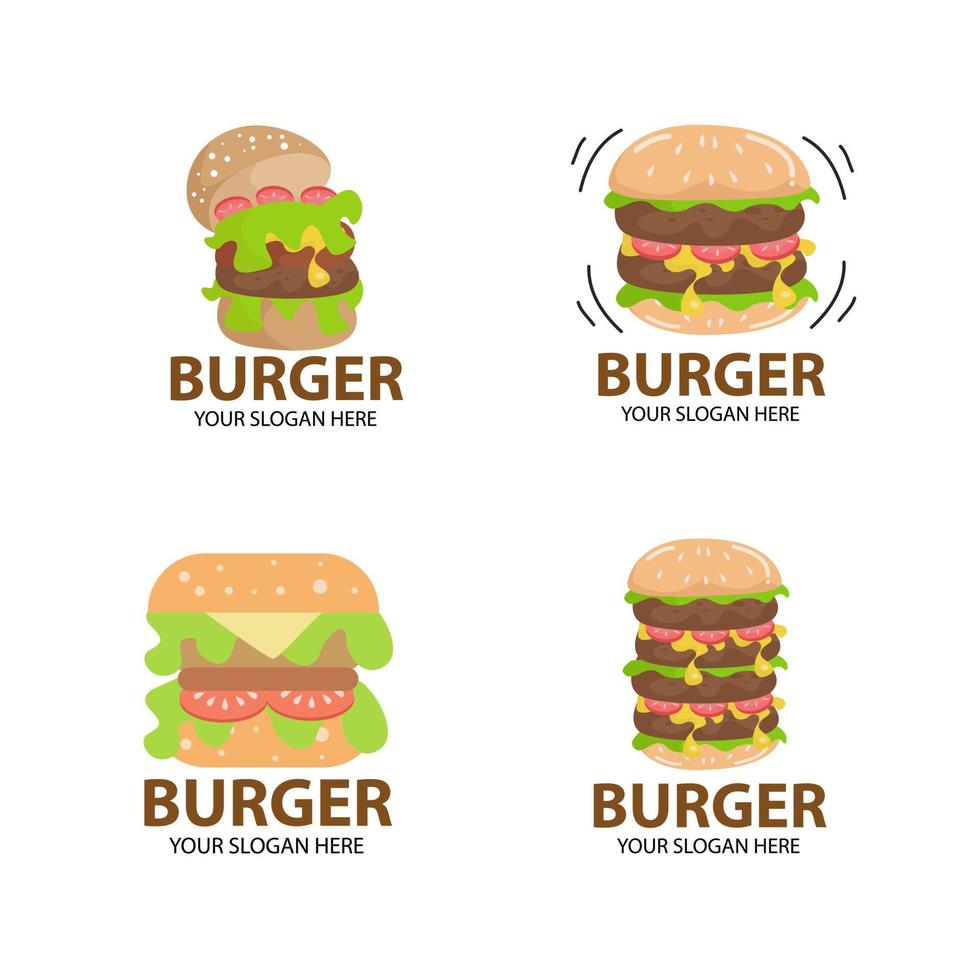 logo hamburger impostato con stile cartone animato vettore