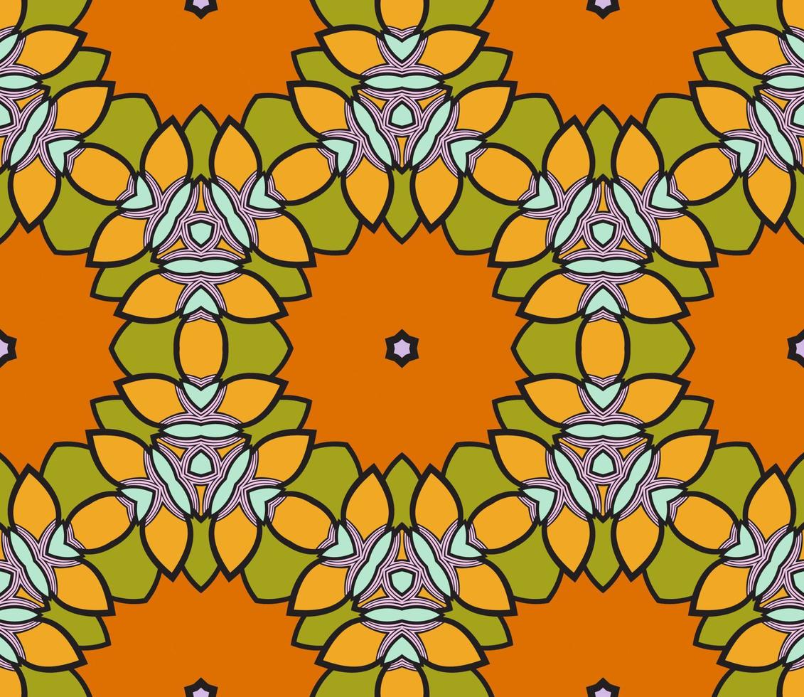 modello senza cuciture del fiore geometrico astratto di doodle colorato. sfondo floreale. mosaico caleidoscopio, geo piastrella di ornamento a linea sottile. vettore