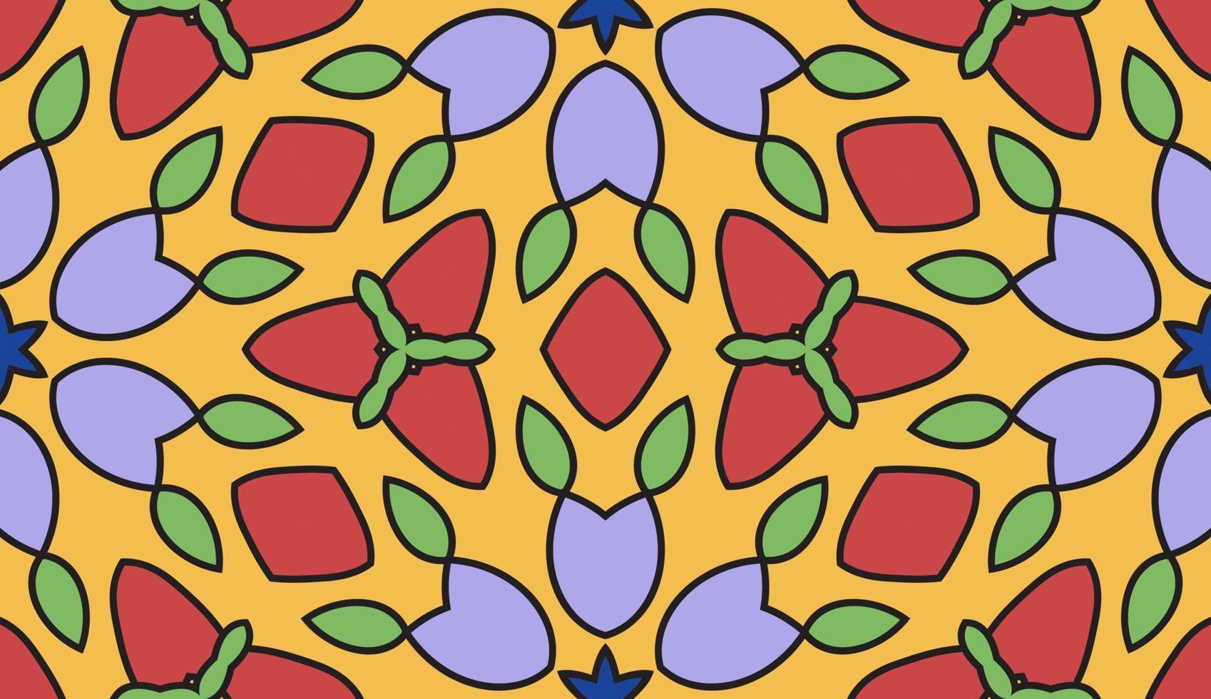 modello senza cuciture del fiore geometrico astratto di doodle colorato. sfondo floreale. mosaico caleidoscopio, geo piastrella di ornamento a linea sottile. vettore