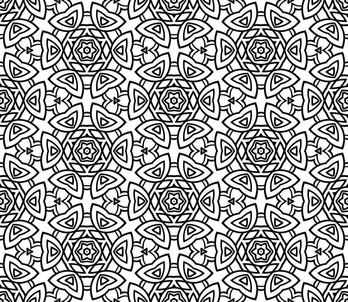 modello senza cuciture del fiore geometrico astratto di doodle colorato. sfondo floreale. mosaico caleidoscopio, geo piastrella di ornamento a linea sottile. vettore