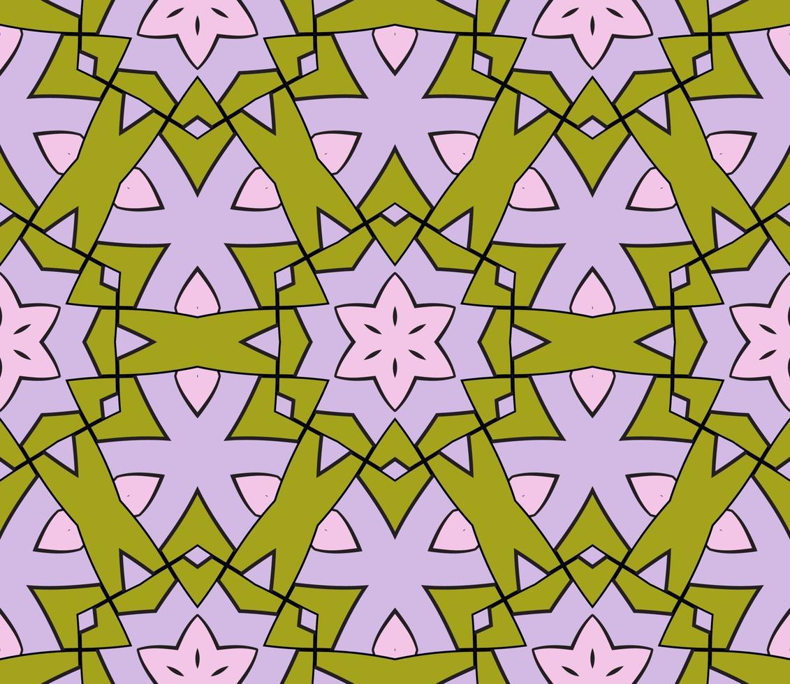 modello senza cuciture del fiore geometrico astratto di doodle colorato. sfondo floreale. mosaico caleidoscopio, geo piastrella di ornamento a linea sottile. vettore