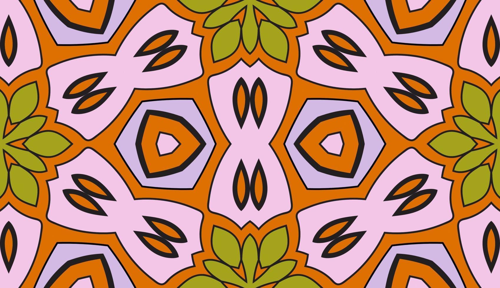 modello senza cuciture del fiore geometrico astratto di doodle colorato. sfondo floreale. mosaico caleidoscopio, geo piastrella di ornamento a linea sottile. vettore