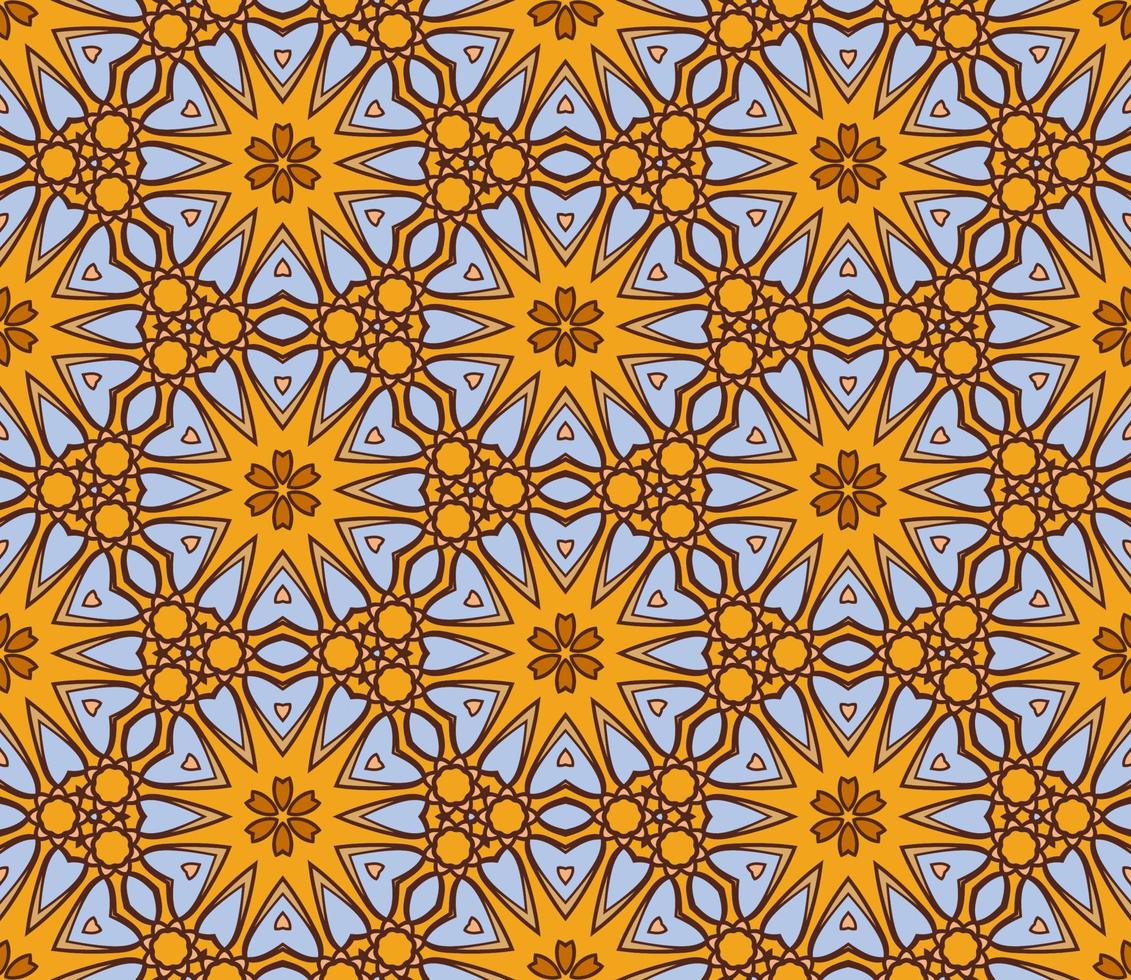 modello senza cuciture del fiore geometrico astratto di doodle colorato. sfondo floreale. mosaico caleidoscopio, geo piastrella di ornamento a linea sottile. vettore