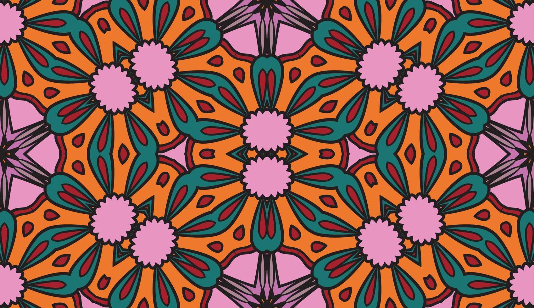 modello senza cuciture del fiore geometrico astratto di doodle colorato. sfondo floreale. mosaico caleidoscopio, geo piastrella di ornamento a linea sottile. vettore