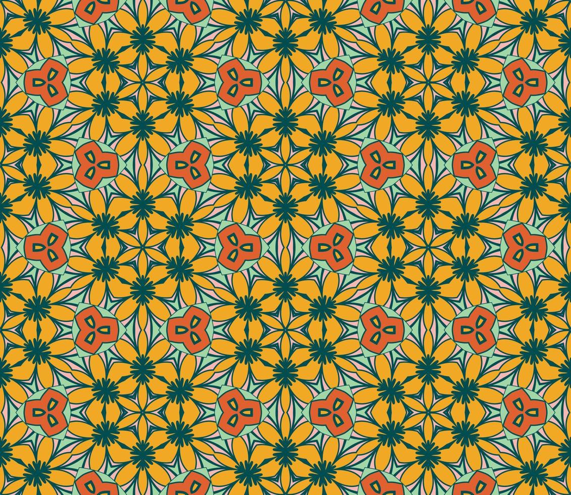 modello senza cuciture del fiore geometrico astratto di doodle colorato. sfondo floreale. mosaico caleidoscopio, geo piastrella di ornamento a linea sottile. vettore