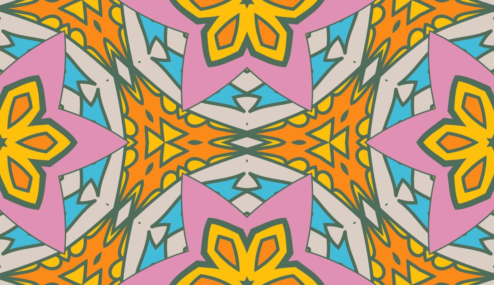 modello senza cuciture del fiore geometrico astratto di doodle colorato. sfondo floreale. mosaico caleidoscopio, geo piastrella di ornamento a linea sottile. vettore