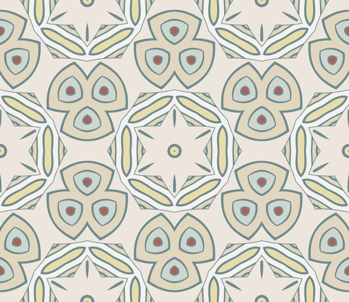 modello senza cuciture del fiore geometrico astratto di doodle colorato. sfondo floreale. mosaico caleidoscopio, geo piastrella di ornamento a linea sottile. vettore