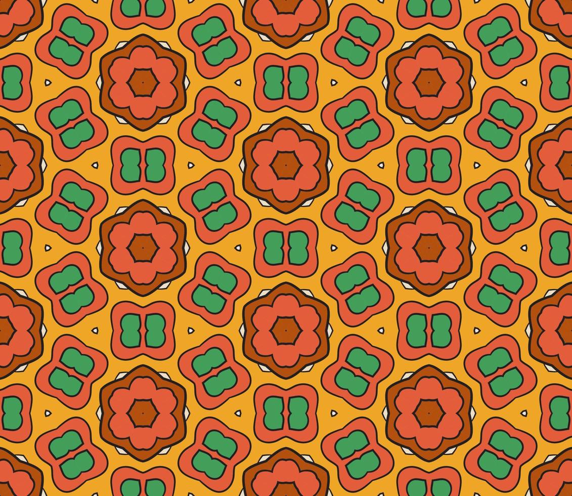 modello senza cuciture del fiore geometrico astratto di doodle colorato. sfondo floreale. mosaico caleidoscopio, geo piastrella di ornamento a linea sottile. vettore