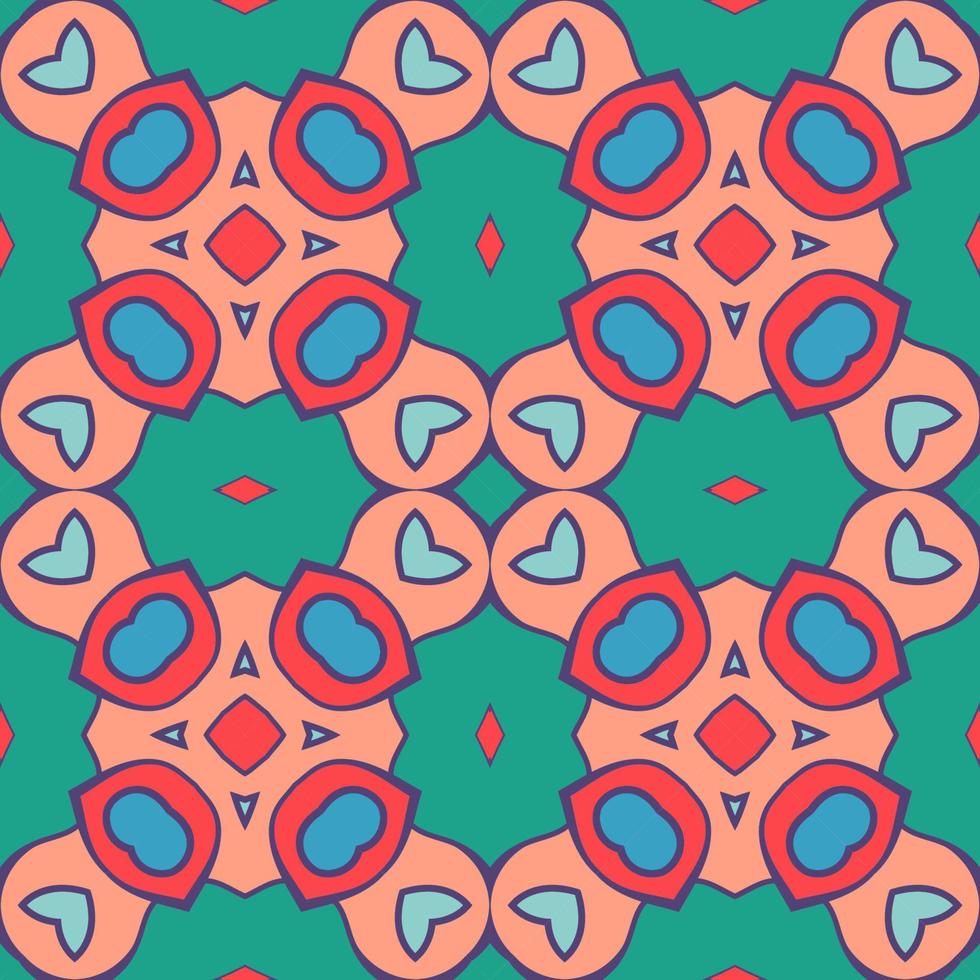 modello senza cuciture del fiore geometrico astratto di doodle colorato. sfondo floreale. mosaico caleidoscopio, geo piastrella di ornamento a linea sottile. vettore