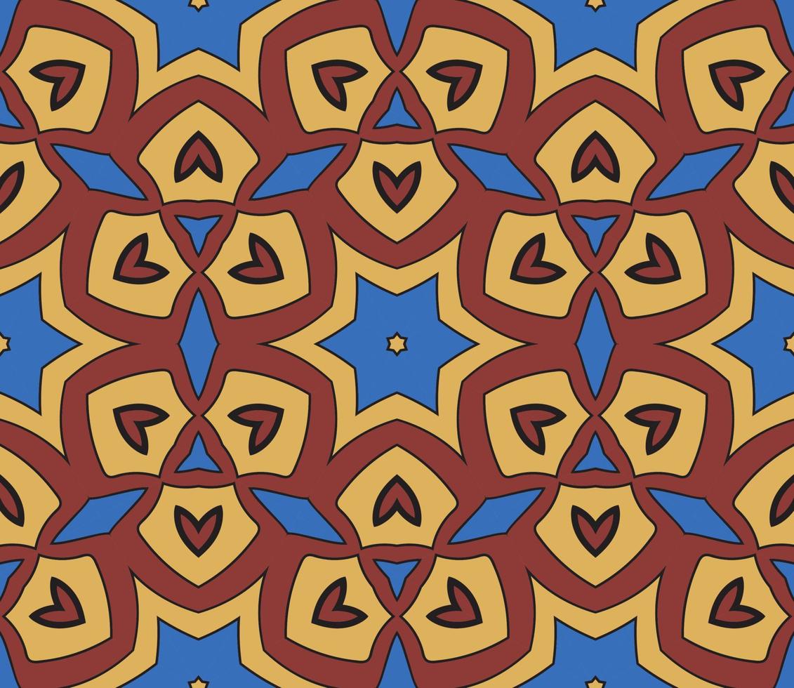 modello senza cuciture del fiore geometrico astratto di doodle colorato. sfondo floreale. mosaico caleidoscopio, geo piastrella di ornamento a linea sottile. vettore