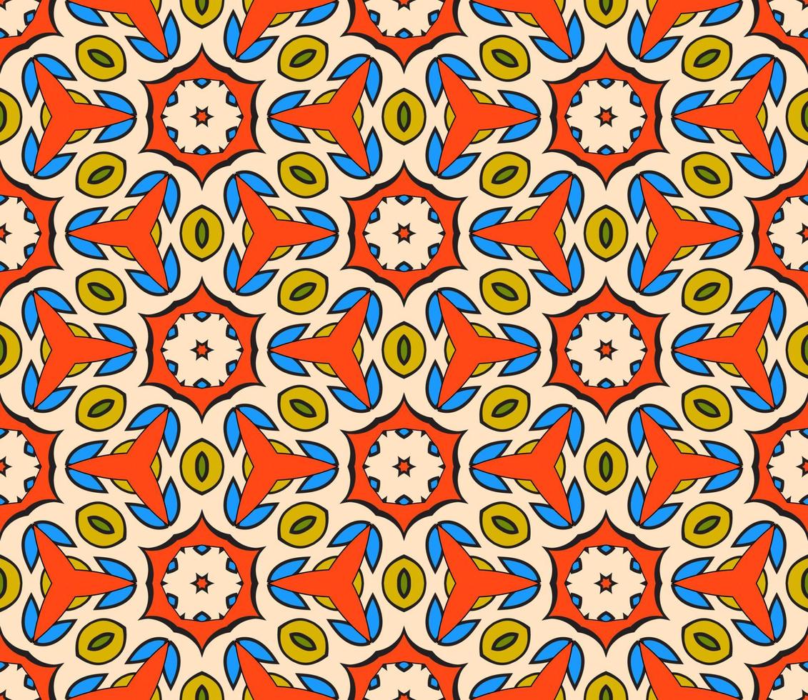 modello senza cuciture del fiore geometrico astratto di doodle colorato. sfondo floreale. mosaico caleidoscopio, geo piastrella di ornamento a linea sottile. vettore