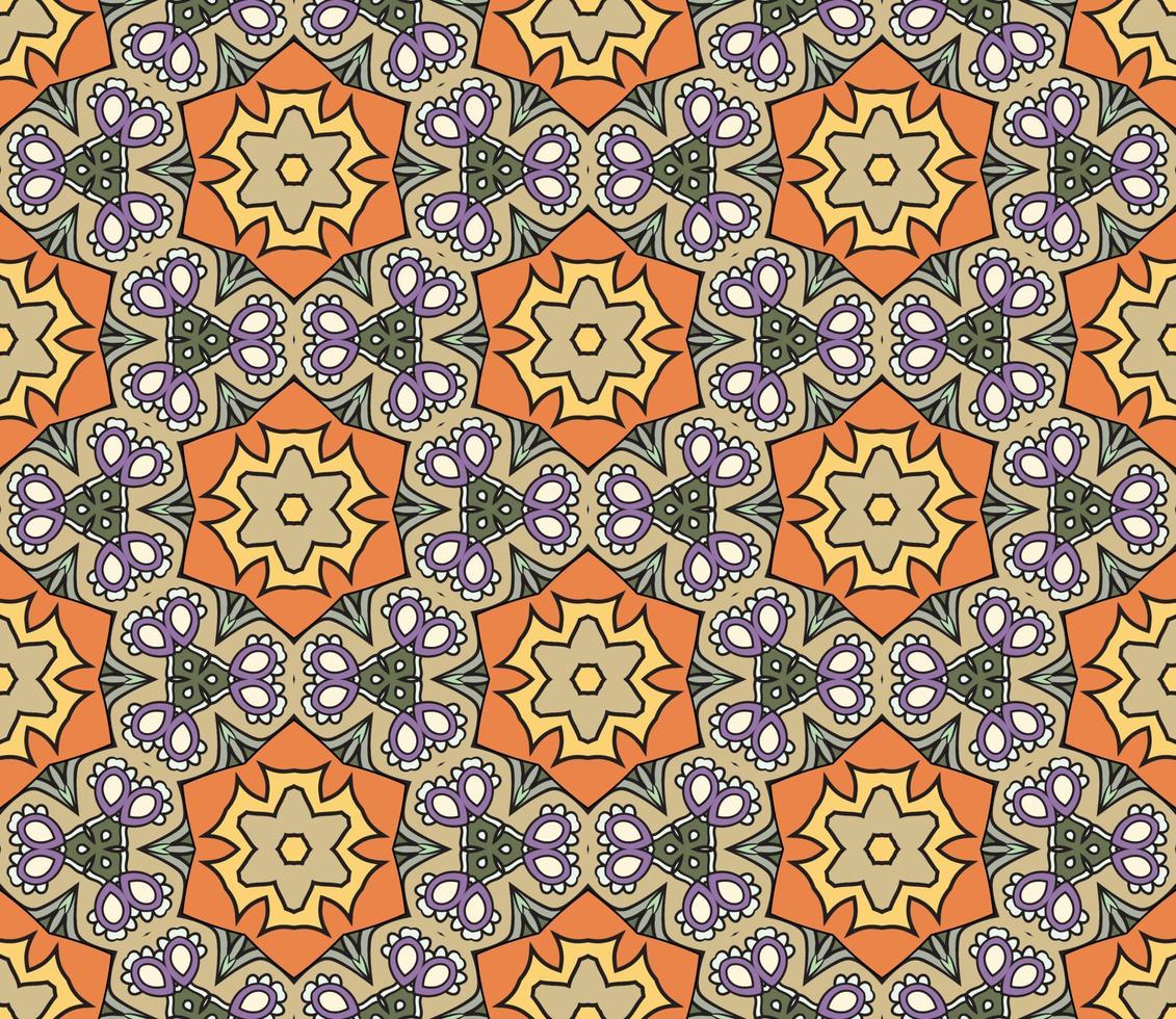 modello senza cuciture del fiore geometrico astratto di doodle colorato. sfondo floreale. mosaico, geo piastrella di ornamento di linea sottile. vettore