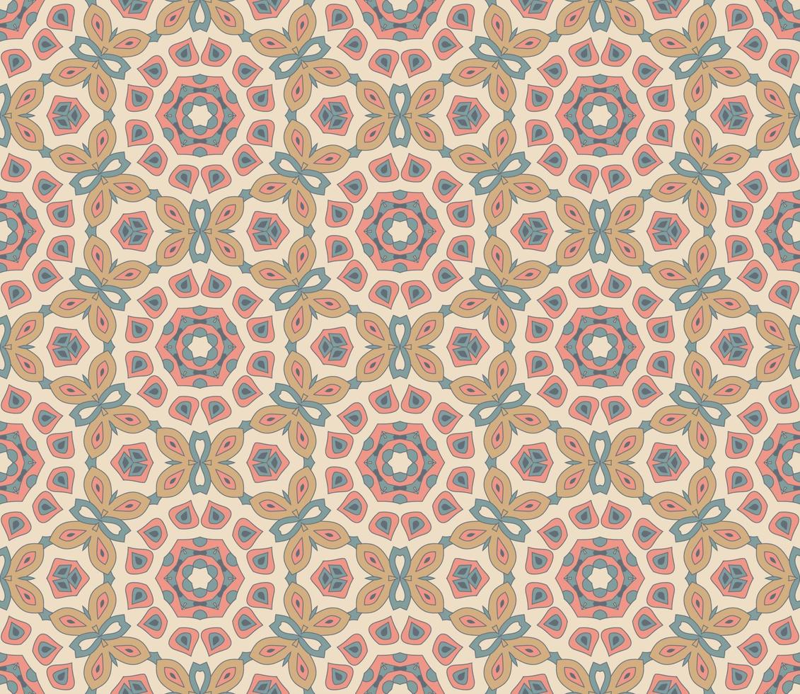 modello senza cuciture del fiore geometrico astratto di doodle colorato. sfondo floreale. mosaico caleidoscopio, geo piastrella di ornamento a linea sottile. vettore