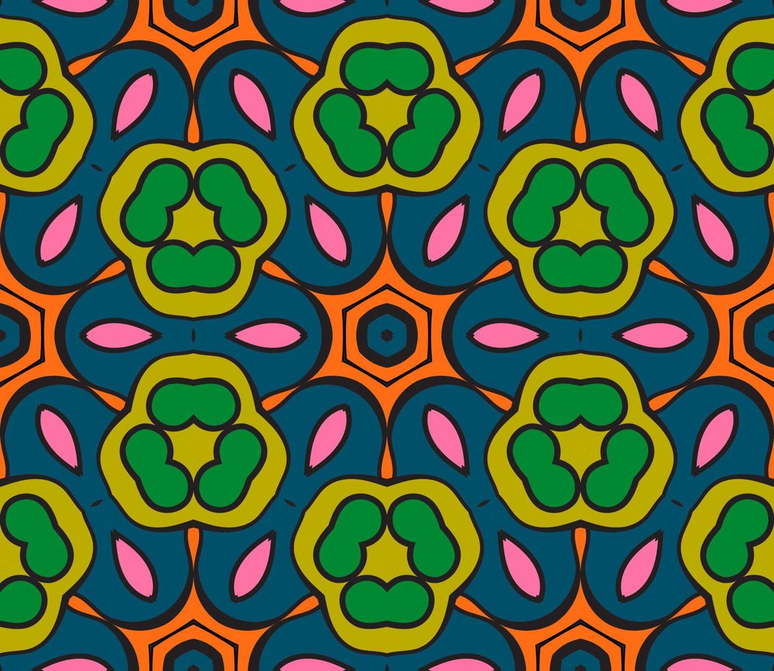 modello senza cuciture del fiore geometrico astratto di doodle colorato. sfondo floreale. mosaico caleidoscopio, geo piastrella di ornamento a linea sottile. vettore