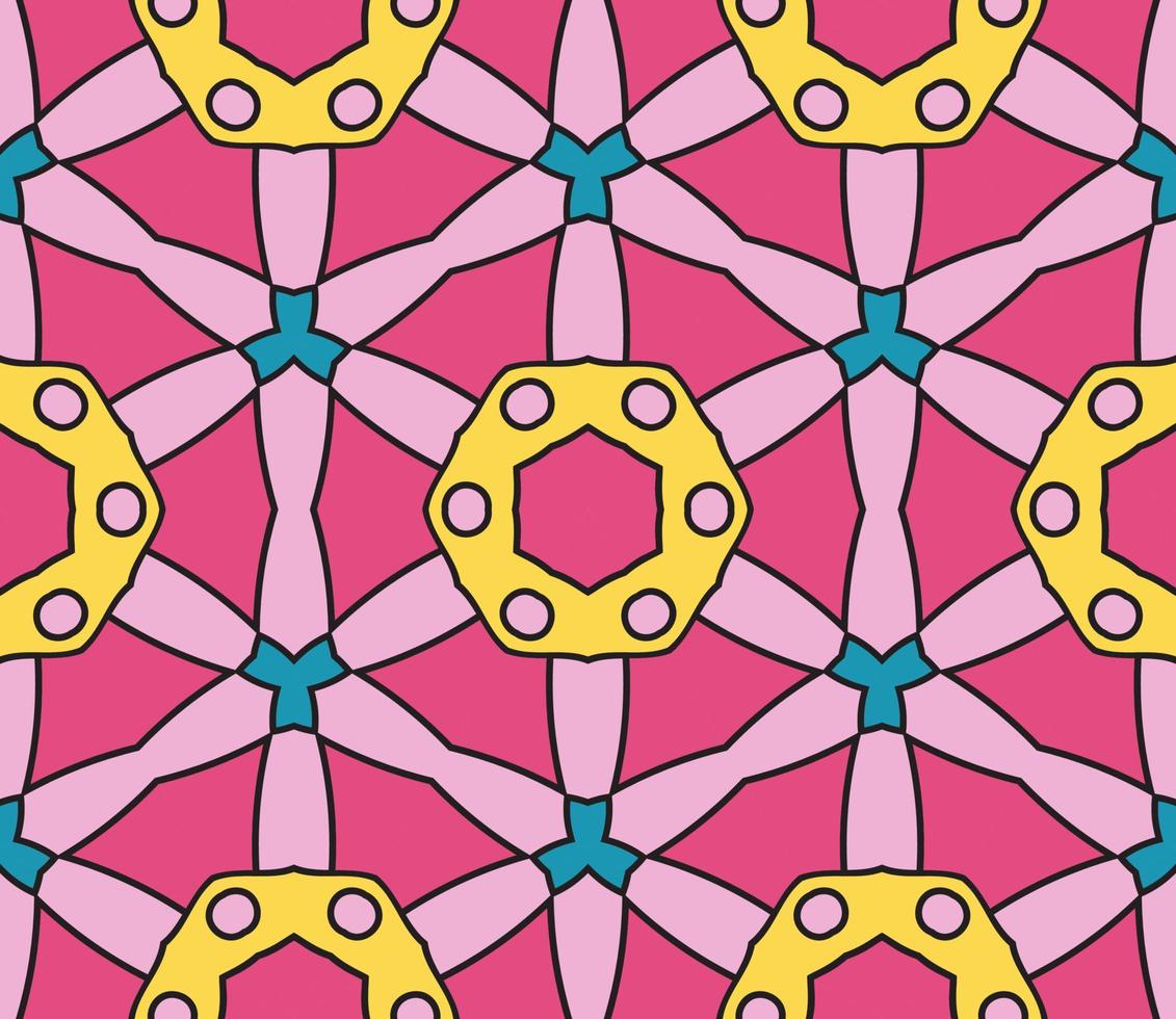 modello senza cuciture del fiore geometrico astratto di doodle colorato. sfondo floreale. mosaico caleidoscopio, geo piastrella di ornamento a linea sottile. vettore